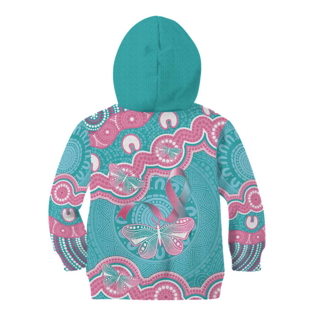 Hereditary And Gynecologic Cancer Awareness Kid Hoodie Teal Pink Ribbon Aboriginal Art - Aussie Hoodie