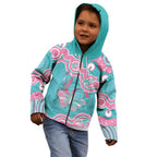 Hereditary And Gynecologic Cancer Awareness Kid Hoodie Teal Pink Ribbon Aboriginal Art - Aussie Hoodie