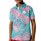 Hereditary And Gynecologic Cancer Awareness Kid Polo Shirt Teal Pink Ribbon Aboriginal Art - Aussie Hoodie