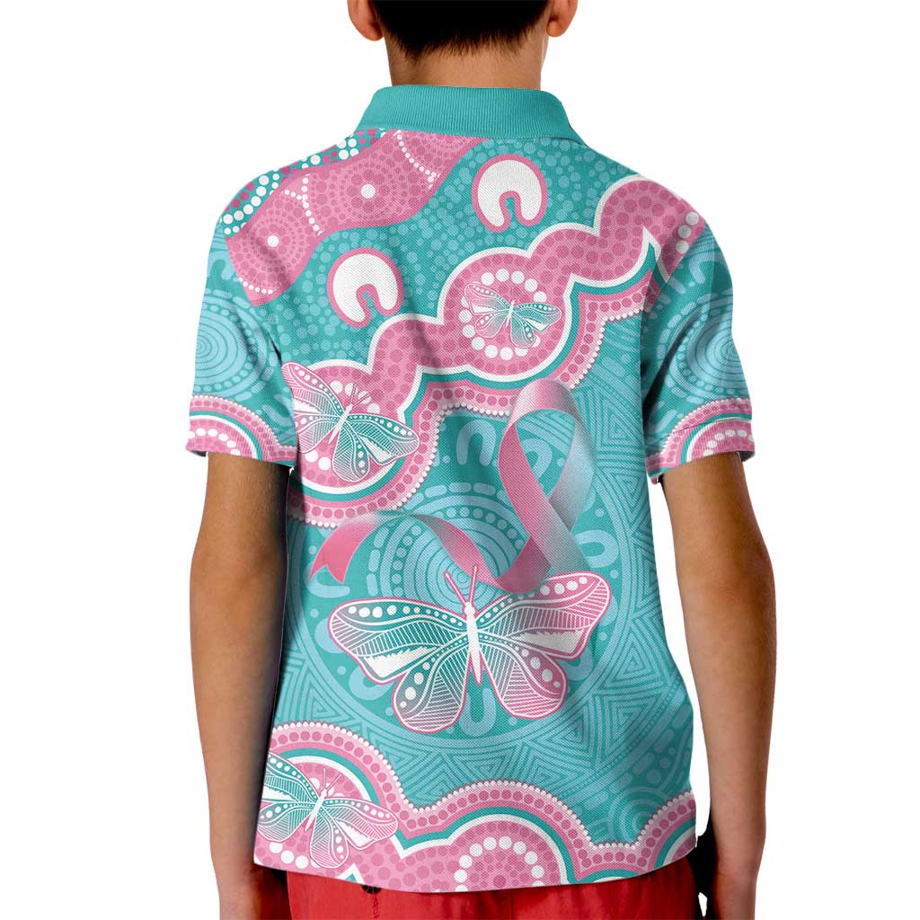 Hereditary And Gynecologic Cancer Awareness Kid Polo Shirt Teal Pink Ribbon Aboriginal Art - Aussie Hoodie