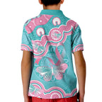 Hereditary And Gynecologic Cancer Awareness Kid Polo Shirt Teal Pink Ribbon Aboriginal Art - Aussie Hoodie