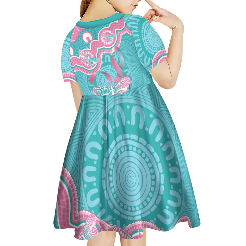 Hereditary And Gynecologic Cancer Awareness Kid Short Sleeve Dress Teal Pink Ribbon Aboriginal Art - Aussie Hoodie