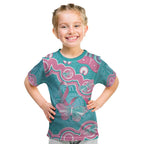 Hereditary And Gynecologic Cancer Awareness Kid T Shirt Teal Pink Ribbon Aboriginal Art - Aussie Hoodie