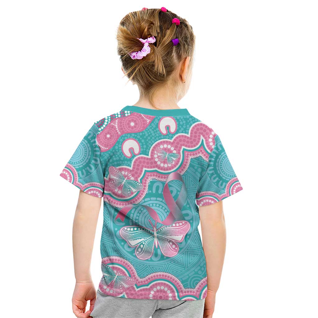 Hereditary And Gynecologic Cancer Awareness Kid T Shirt Teal Pink Ribbon Aboriginal Art - Aussie Hoodie