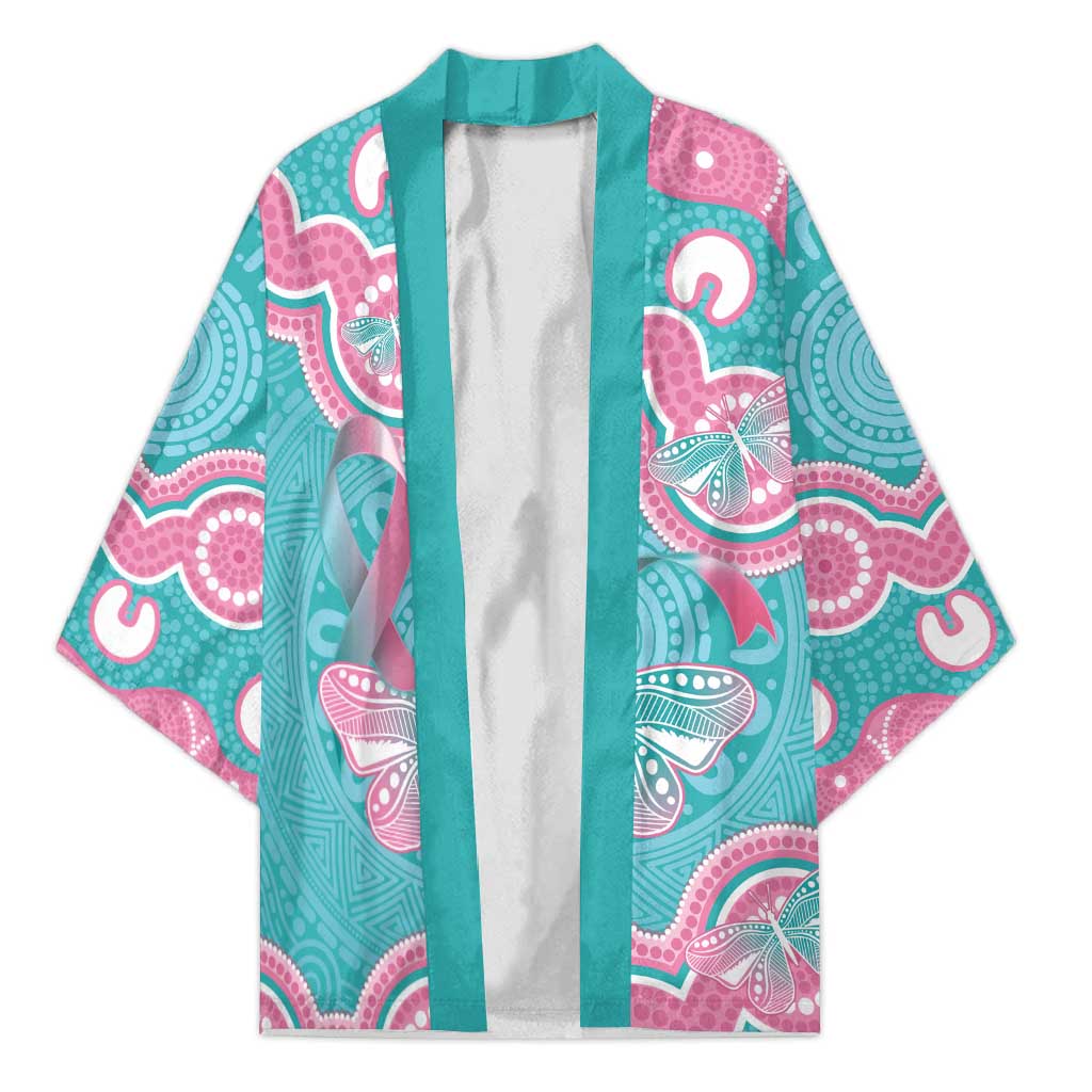 Hereditary And Gynecologic Cancer Awareness Kimono Teal Pink Ribbon Aboriginal Art - Aussie Hoodie