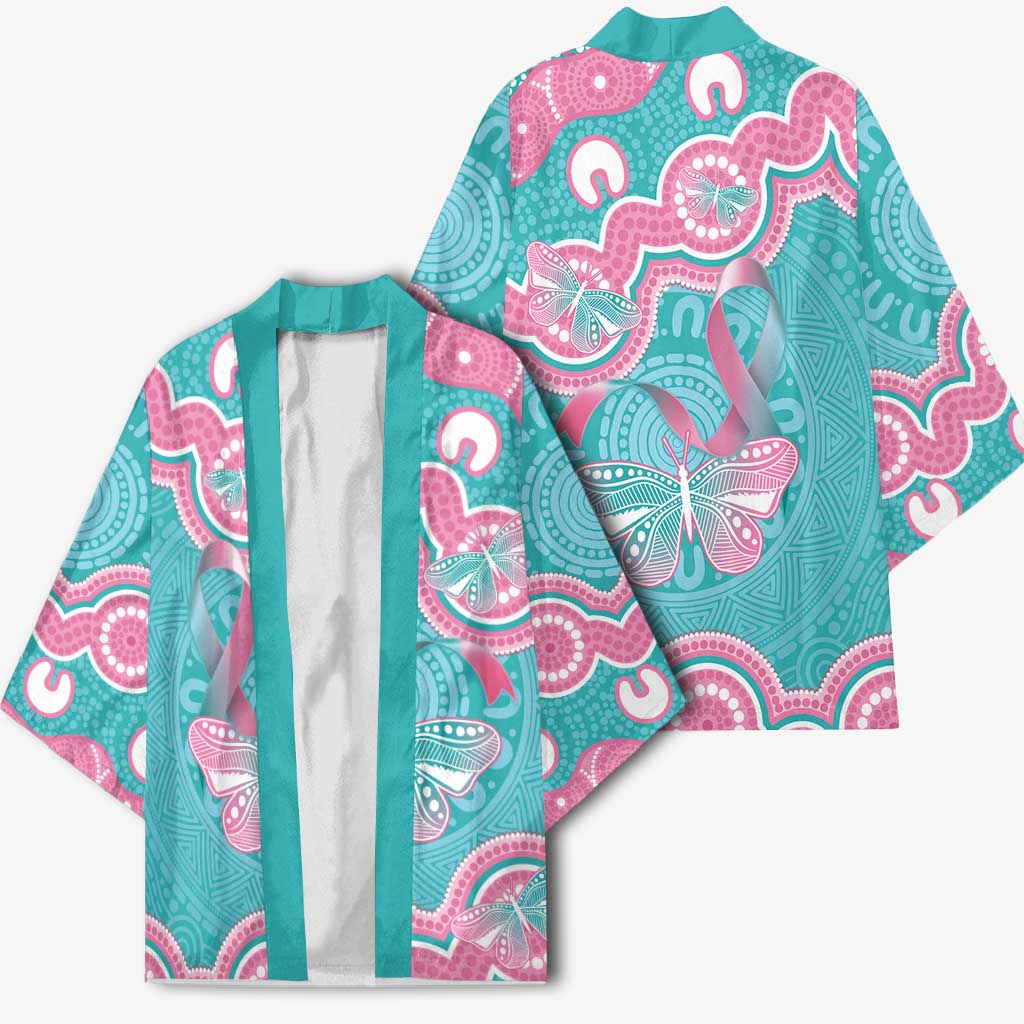 Hereditary And Gynecologic Cancer Awareness Kimono Teal Pink Ribbon Aboriginal Art - Aussie Hoodie