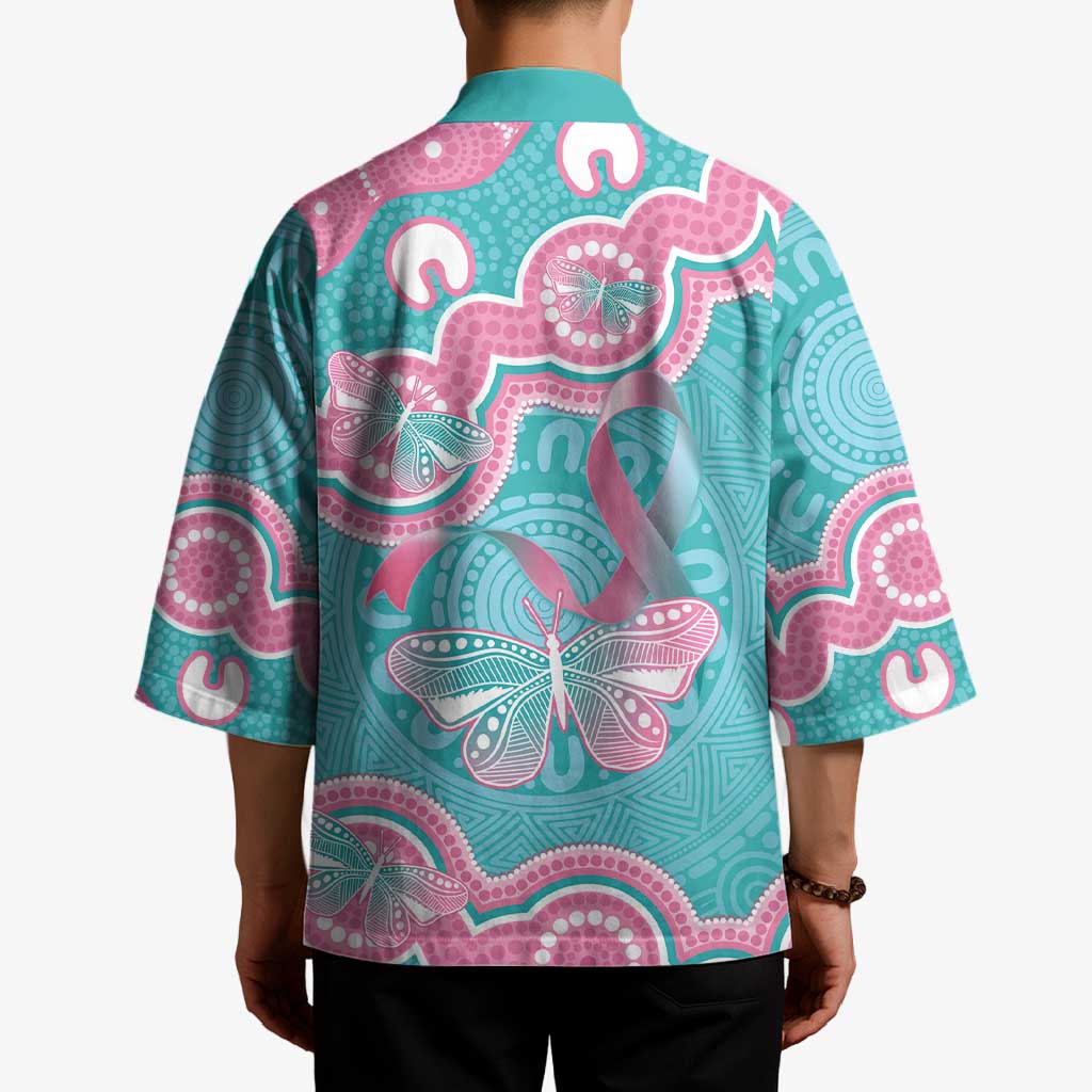 Hereditary And Gynecologic Cancer Awareness Kimono Teal Pink Ribbon Aboriginal Art - Aussie Hoodie
