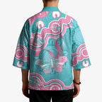 Hereditary And Gynecologic Cancer Awareness Kimono Teal Pink Ribbon Aboriginal Art - Aussie Hoodie