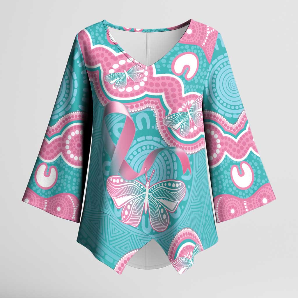 Hereditary And Gynecologic Cancer Awareness Kimono Sleeve Blouse Teal Pink Ribbon Aboriginal Art - Aussie Hoodie