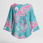 Hereditary And Gynecologic Cancer Awareness Kimono Sleeve Blouse Teal Pink Ribbon Aboriginal Art - Aussie Hoodie