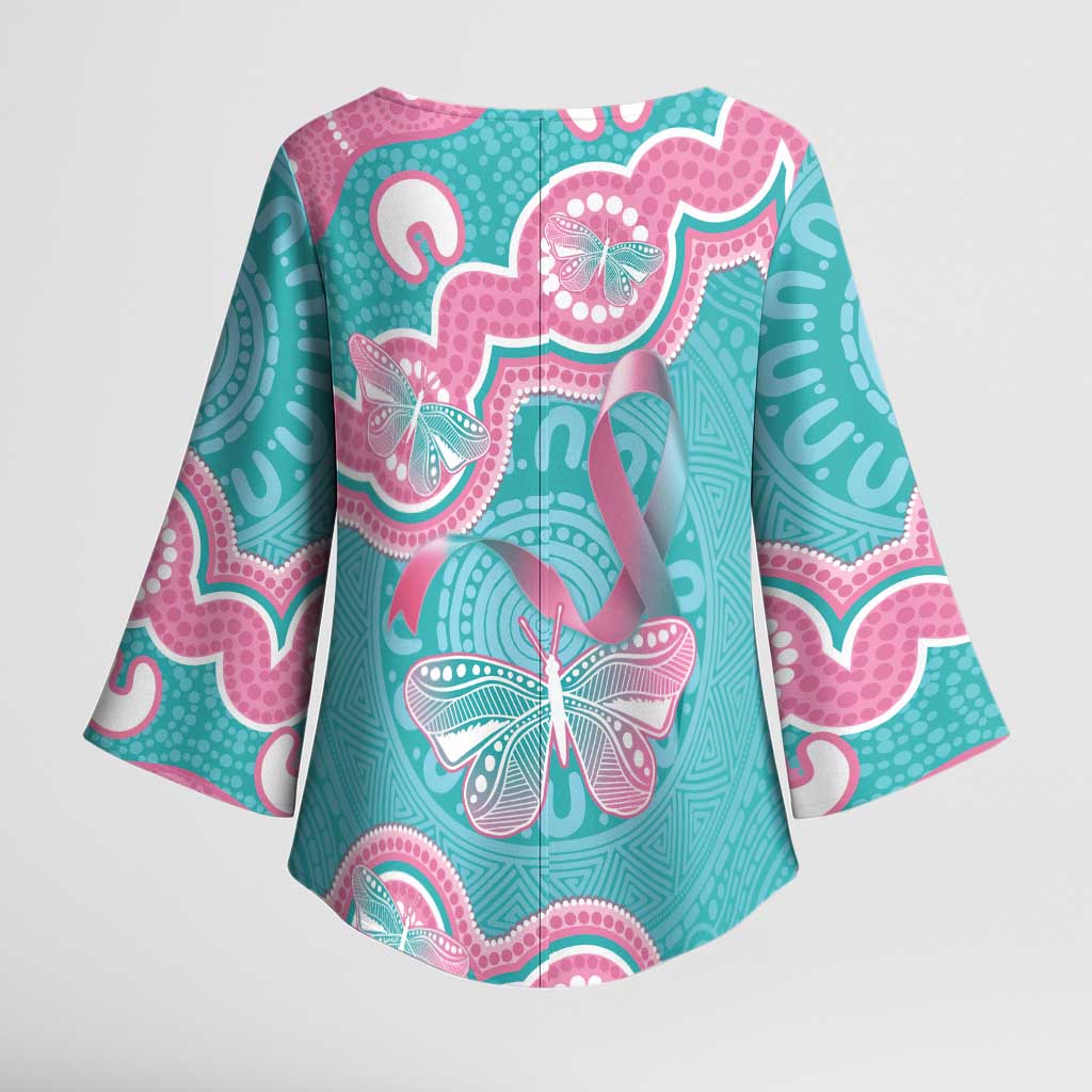 Hereditary And Gynecologic Cancer Awareness Kimono Sleeve Blouse Teal Pink Ribbon Aboriginal Art - Aussie Hoodie