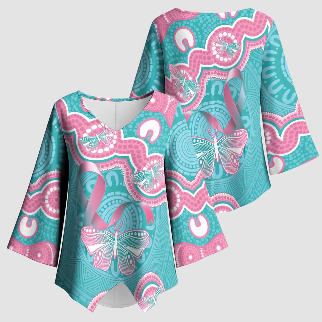 Hereditary And Gynecologic Cancer Awareness Kimono Sleeve Blouse Teal Pink Ribbon Aboriginal Art - Aussie Hoodie