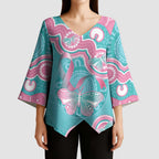 Hereditary And Gynecologic Cancer Awareness Kimono Sleeve Blouse Teal Pink Ribbon Aboriginal Art - Aussie Hoodie