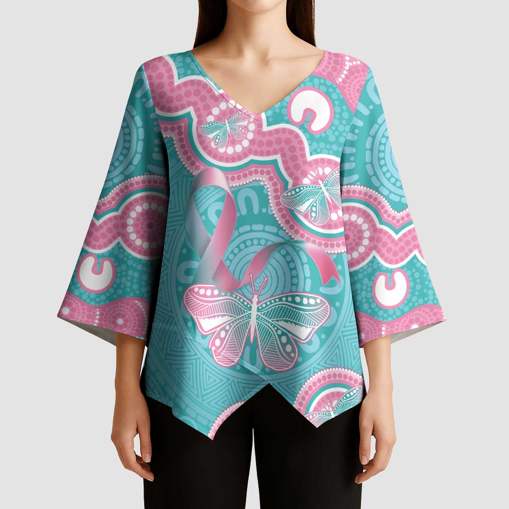 Hereditary And Gynecologic Cancer Awareness Kimono Sleeve Blouse Teal Pink Ribbon Aboriginal Art - Aussie Hoodie