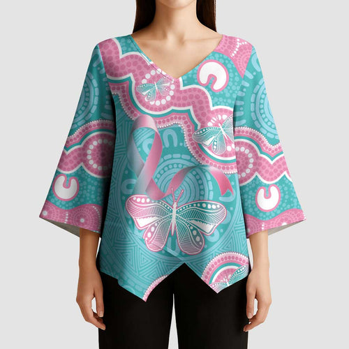 Hereditary And Gynecologic Cancer Awareness Kimono Sleeve Blouse Teal Pink Ribbon Aboriginal Art - Aussie Hoodie