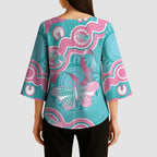 Hereditary And Gynecologic Cancer Awareness Kimono Sleeve Blouse Teal Pink Ribbon Aboriginal Art - Aussie Hoodie