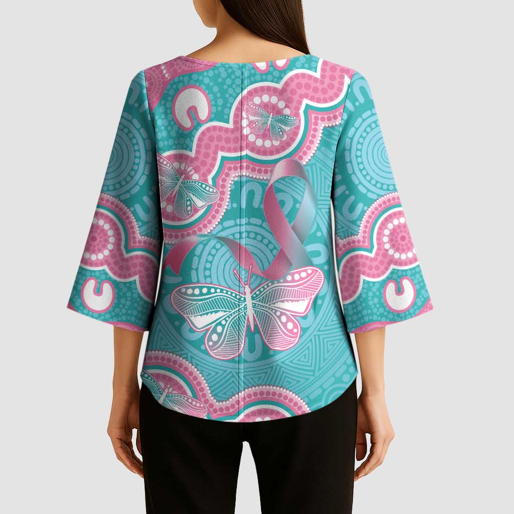 Hereditary And Gynecologic Cancer Awareness Kimono Sleeve Blouse Teal Pink Ribbon Aboriginal Art - Aussie Hoodie
