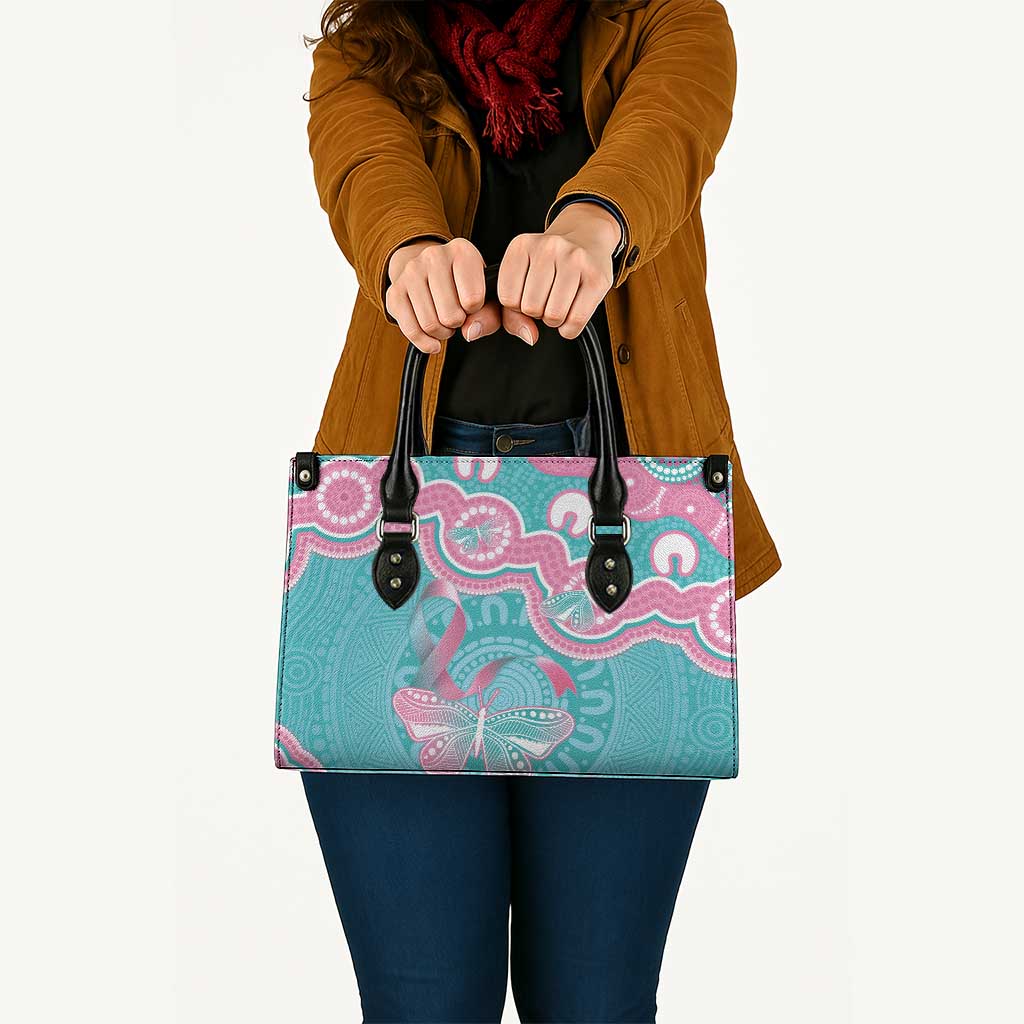 Hereditary And Gynecologic Cancer Awareness Leather Bag Teal Pink Ribbon Aboriginal Art - Aussie Hoodie