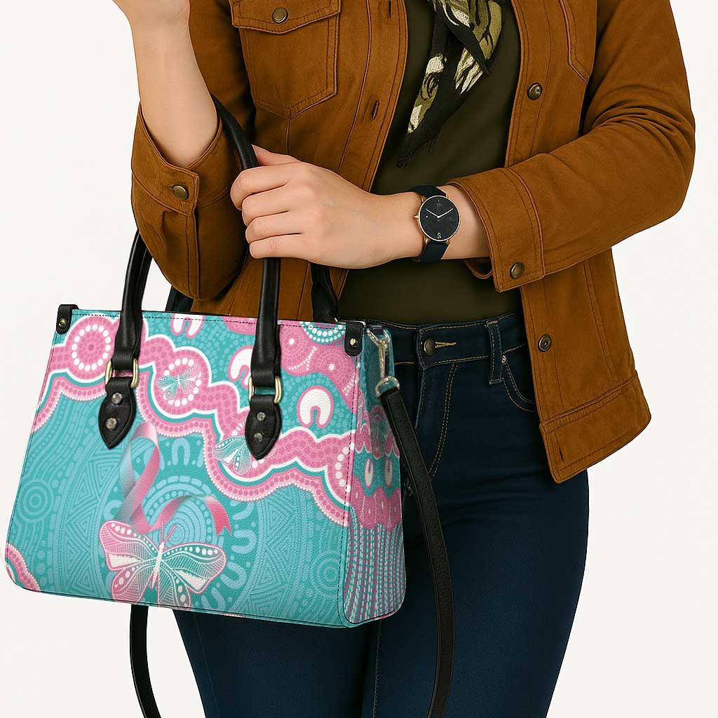 Hereditary And Gynecologic Cancer Awareness Leather Bag Teal Pink Ribbon Aboriginal Art - Aussie Hoodie