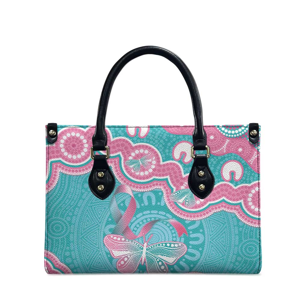 Hereditary And Gynecologic Cancer Awareness Leather Bag Teal Pink Ribbon Aboriginal Art - Aussie Hoodie