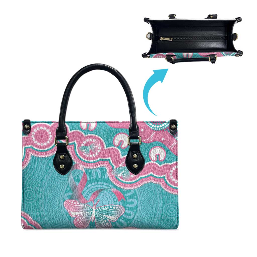 Hereditary And Gynecologic Cancer Awareness Leather Bag Teal Pink Ribbon Aboriginal Art - Aussie Hoodie