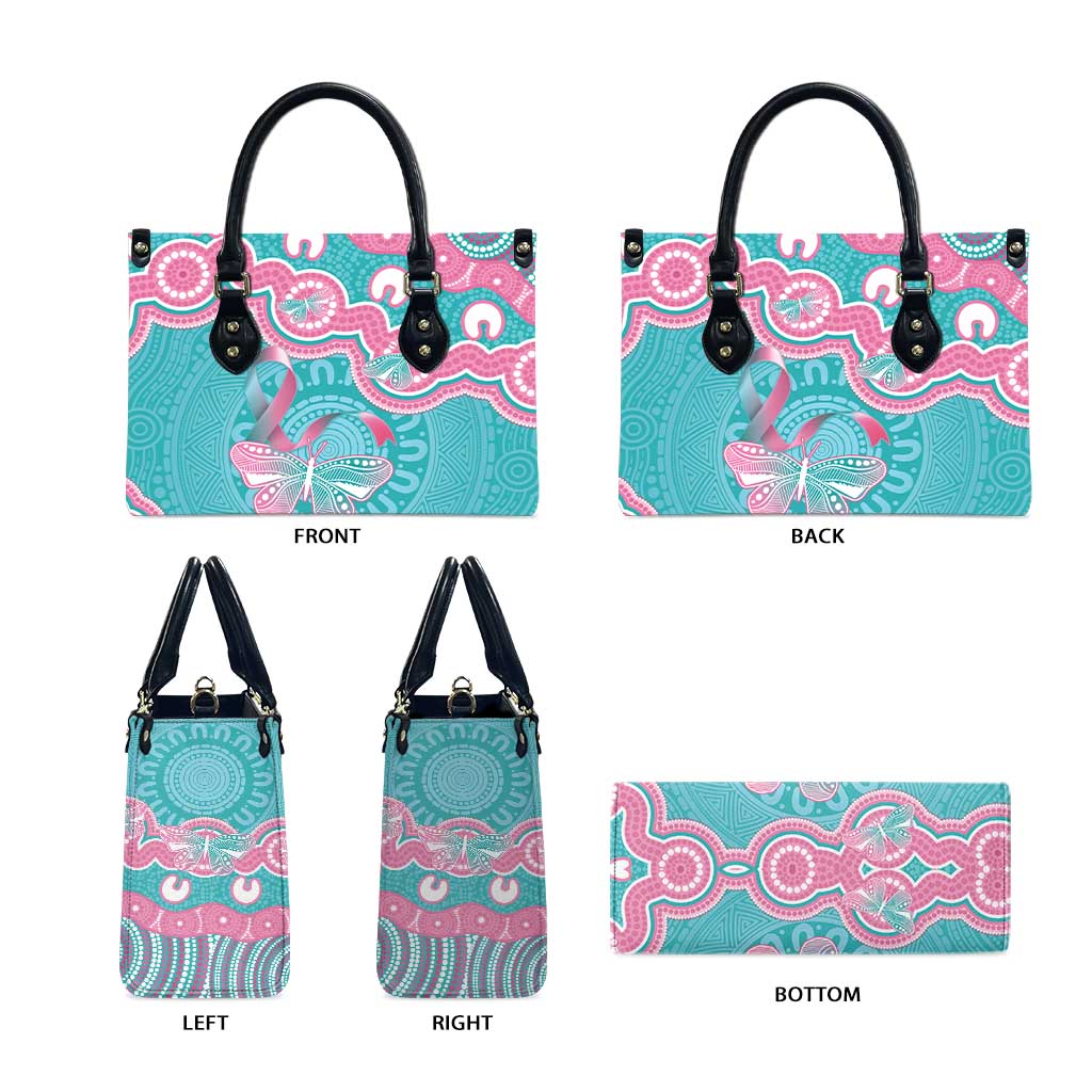 Hereditary And Gynecologic Cancer Awareness Leather Bag Teal Pink Ribbon Aboriginal Art - Aussie Hoodie