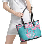 Hereditary And Gynecologic Cancer Awareness Leather Tote Bag Teal Pink Ribbon Aboriginal Art - Aussie Hoodie