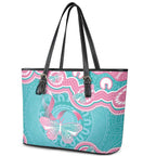 Hereditary And Gynecologic Cancer Awareness Leather Tote Bag Teal Pink Ribbon Aboriginal Art - Aussie Hoodie