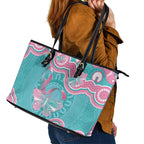 Hereditary And Gynecologic Cancer Awareness Leather Tote Bag Teal Pink Ribbon Aboriginal Art - Aussie Hoodie
