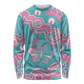Hereditary And Gynecologic Cancer Awareness Long Sleeve Shirt Teal Pink Ribbon Aboriginal Art - Aussie Hoodie