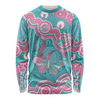 Hereditary And Gynecologic Cancer Awareness Long Sleeve Shirt Teal Pink Ribbon Aboriginal Art - Aussie Hoodie