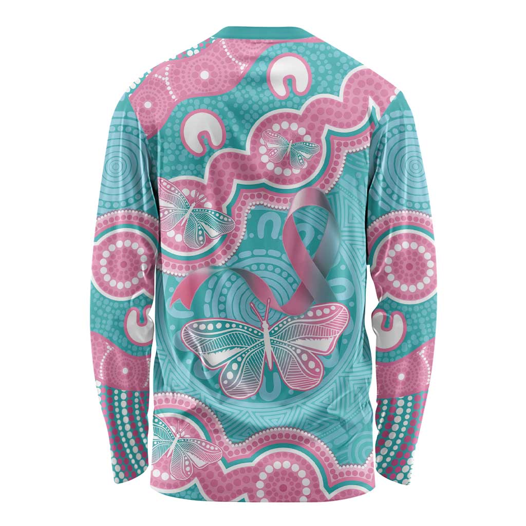 Hereditary And Gynecologic Cancer Awareness Long Sleeve Shirt Teal Pink Ribbon Aboriginal Art - Aussie Hoodie