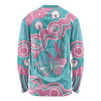 Hereditary And Gynecologic Cancer Awareness Long Sleeve Shirt Teal Pink Ribbon Aboriginal Art - Aussie Hoodie