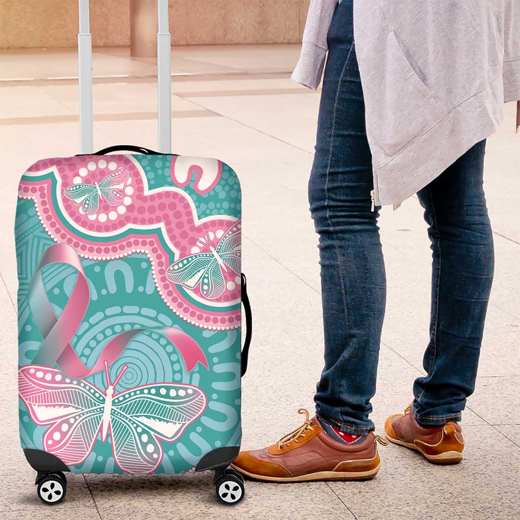 Hereditary And Gynecologic Cancer Awareness Luggage Cover Teal Pink Ribbon Aboriginal Art - Aussie Hoodie