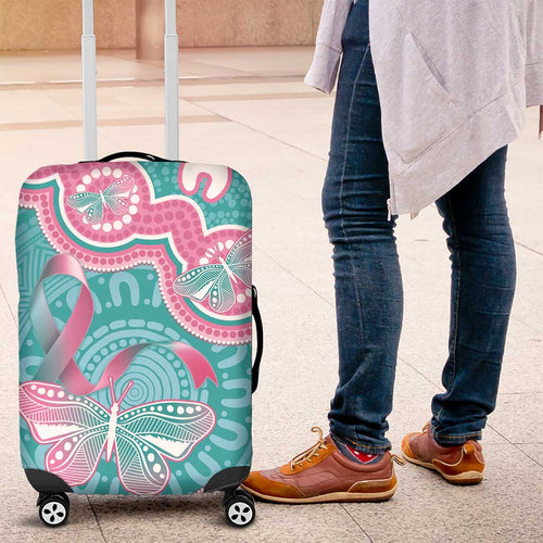 Hereditary And Gynecologic Cancer Awareness Luggage Cover Teal Pink Ribbon Aboriginal Art - Aussie Hoodie