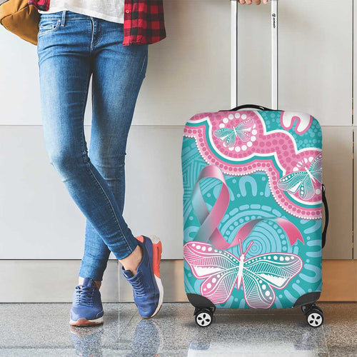 Hereditary And Gynecologic Cancer Awareness Luggage Cover Teal Pink Ribbon Aboriginal Art - Aussie Hoodie