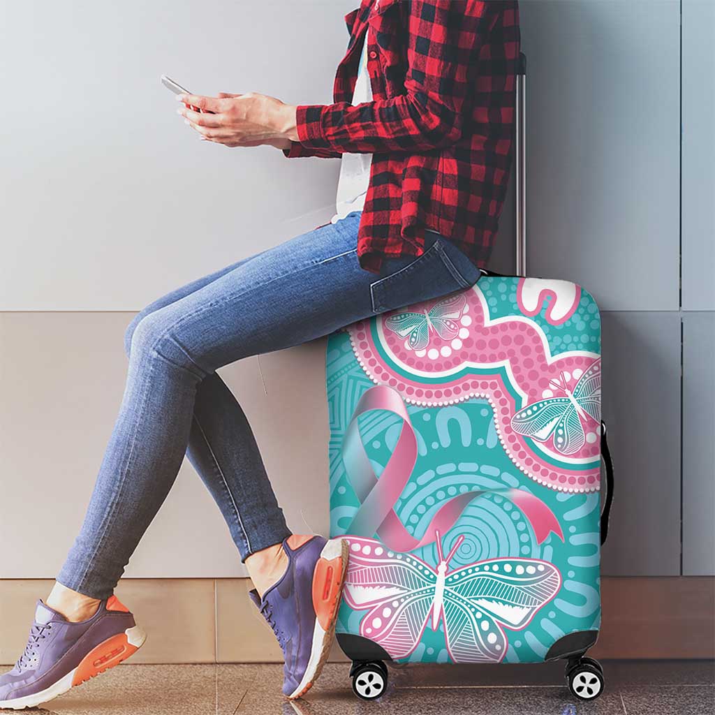 Hereditary And Gynecologic Cancer Awareness Luggage Cover Teal Pink Ribbon Aboriginal Art - Aussie Hoodie