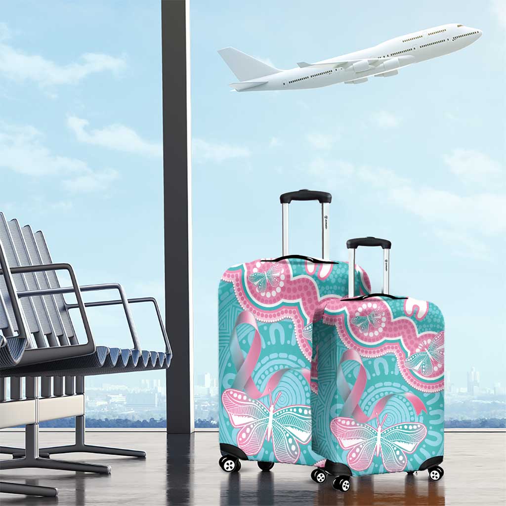 Hereditary And Gynecologic Cancer Awareness Luggage Cover Teal Pink Ribbon Aboriginal Art - Aussie Hoodie
