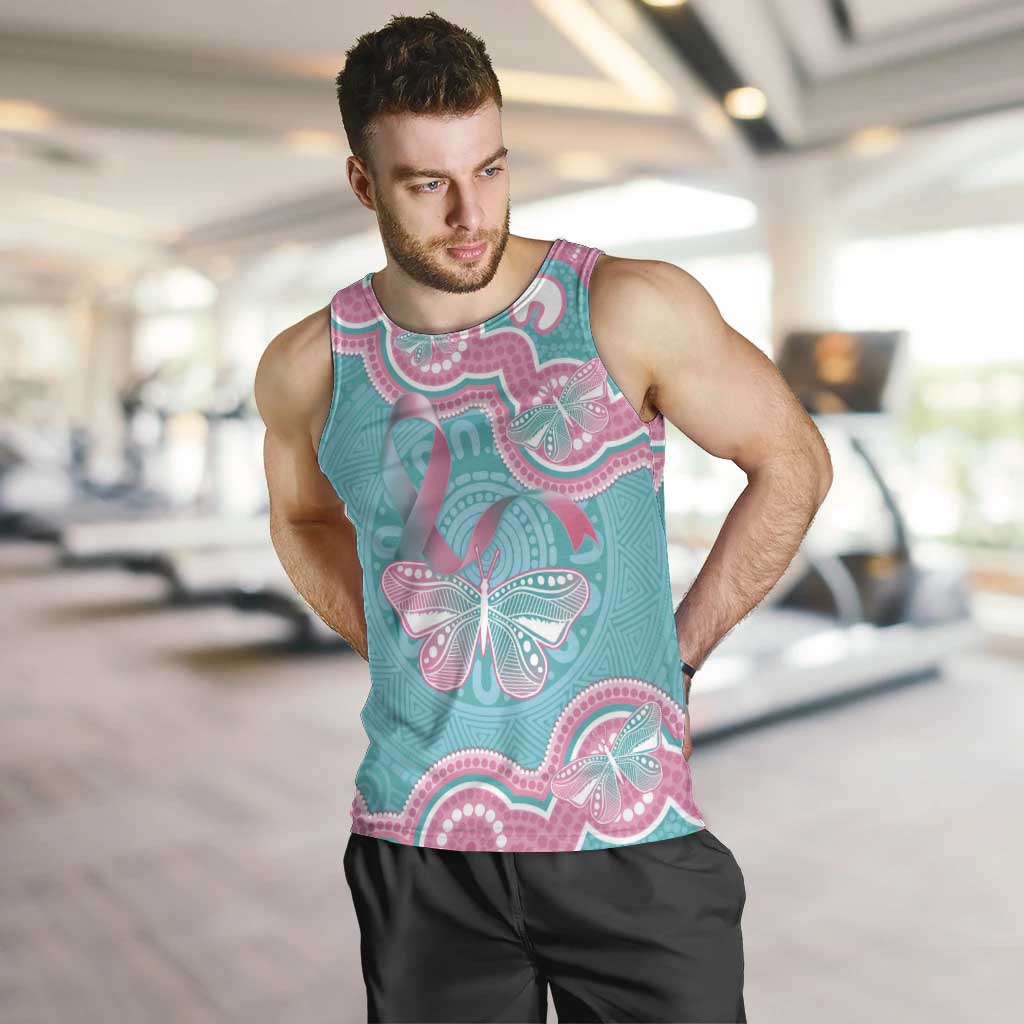Hereditary And Gynecologic Cancer Awareness Men Tank Top Teal Pink Ribbon Aboriginal Art - Aussie Hoodie