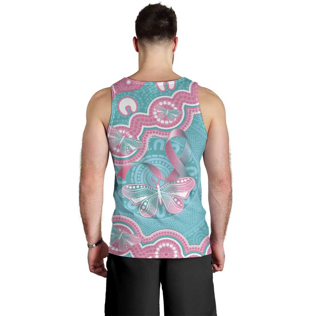 Hereditary And Gynecologic Cancer Awareness Men Tank Top Teal Pink Ribbon Aboriginal Art - Aussie Hoodie