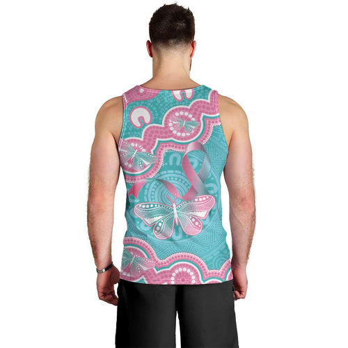 Hereditary And Gynecologic Cancer Awareness Men Tank Top Teal Pink Ribbon Aboriginal Art - Aussie Hoodie