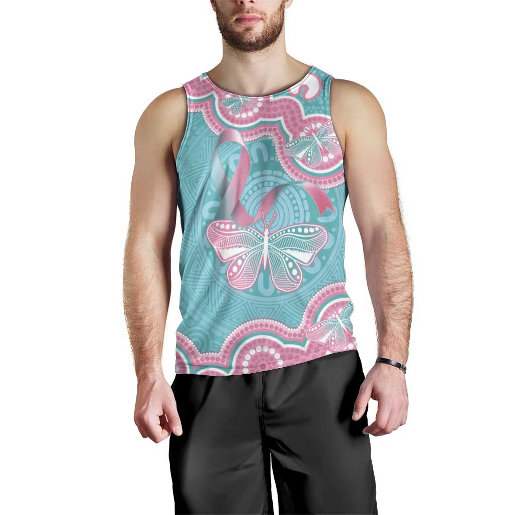 Hereditary And Gynecologic Cancer Awareness Men Tank Top Teal Pink Ribbon Aboriginal Art - Aussie Hoodie