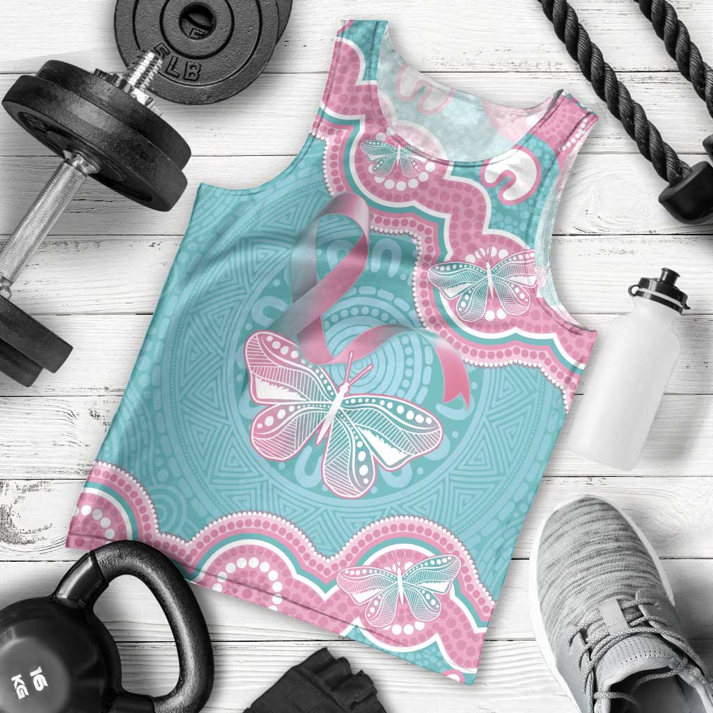 Hereditary And Gynecologic Cancer Awareness Men Tank Top Teal Pink Ribbon Aboriginal Art - Aussie Hoodie
