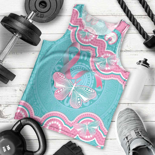 Hereditary And Gynecologic Cancer Awareness Men Tank Top Teal Pink Ribbon Aboriginal Art - Aussie Hoodie