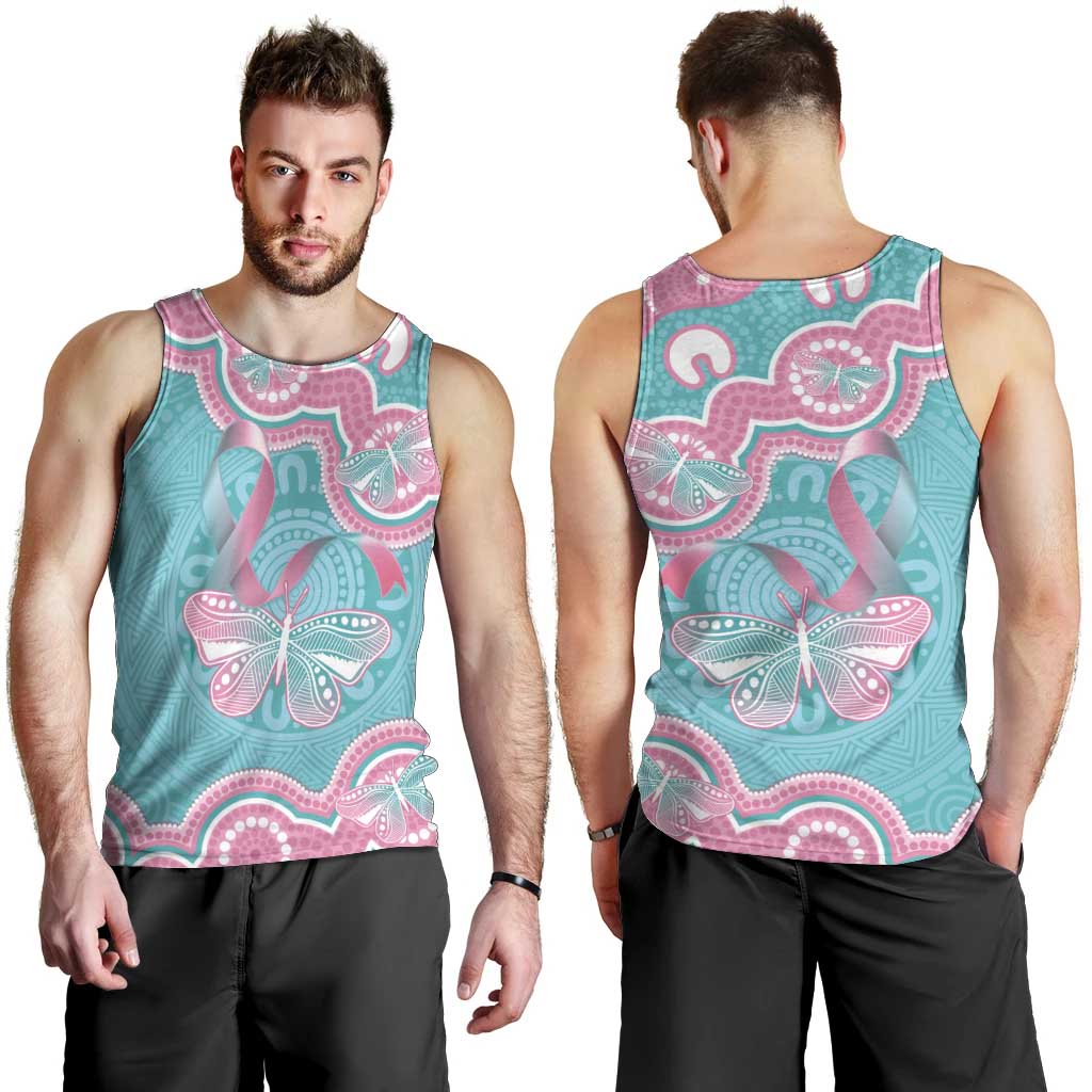 Hereditary And Gynecologic Cancer Awareness Men Tank Top Teal Pink Ribbon Aboriginal Art - Aussie Hoodie