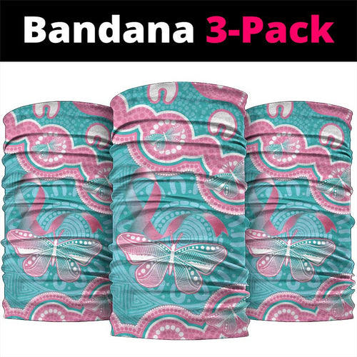 Hereditary And Gynecologic Cancer Awareness Neck Gaiter Teal Pink Ribbon Aboriginal Art - Aussie Hoodie