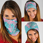 Hereditary And Gynecologic Cancer Awareness Neck Gaiter Teal Pink Ribbon Aboriginal Art - Aussie Hoodie