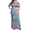 Hereditary And Gynecologic Cancer Awareness Off Shoulder Maxi Dress Teal Pink Ribbon Aboriginal Art - Aussie Hoodie