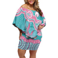 Hereditary And Gynecologic Cancer Awareness Off Shoulder Short Dress Teal Pink Ribbon Aboriginal Art - Aussie Hoodie
