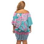 Hereditary And Gynecologic Cancer Awareness Off Shoulder Short Dress Teal Pink Ribbon Aboriginal Art - Aussie Hoodie